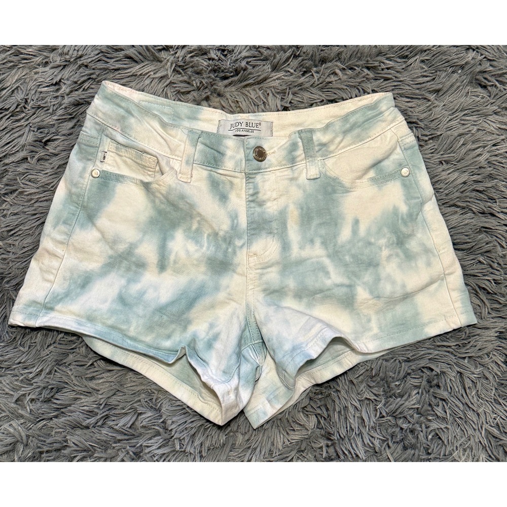 Judy Blue Tie Dye Denim Shorts Womens Small Teal White Stretch Boho Festival